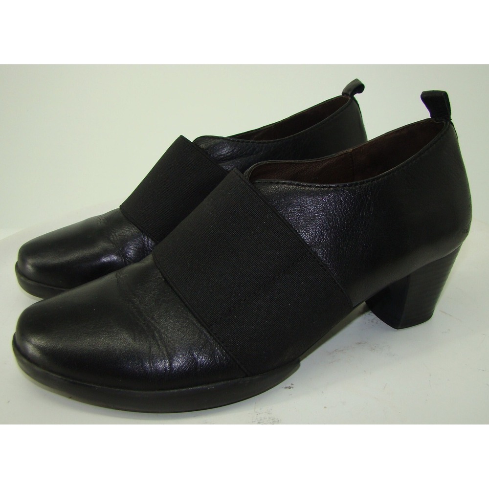 WOLKY Womens Black Leather Elastic Band Slip On Shoes Heels Size 41 US 9.5  C114